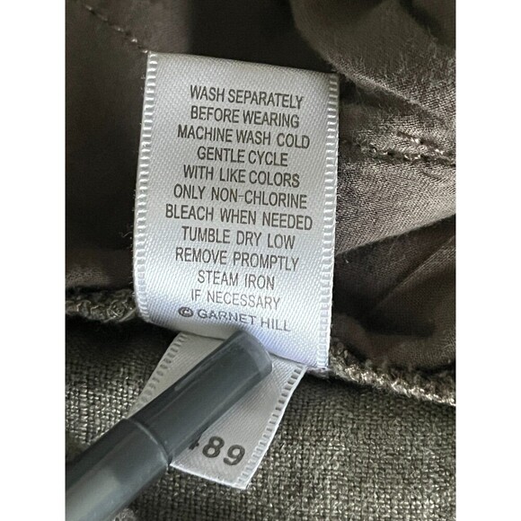 Garnet Hill Linen Pants Wide Leg Crop Crochet Edging Size 2 Army Green Lagenlook - Picture 10 of 11